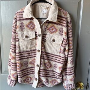 Cozy Boho Shacket in Cream and Mauve